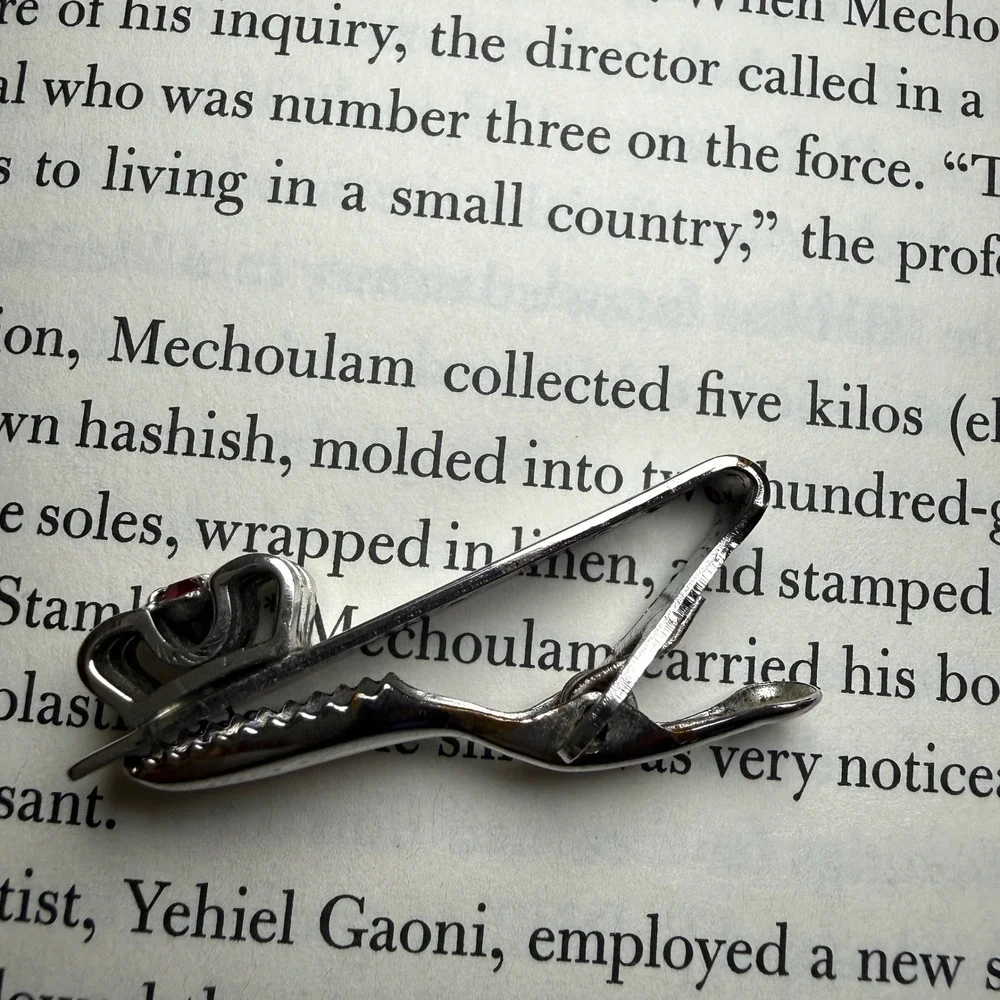 Vintage Silver Tone Tie Bar Money Clip Red Garnet‎ Style Stones 2